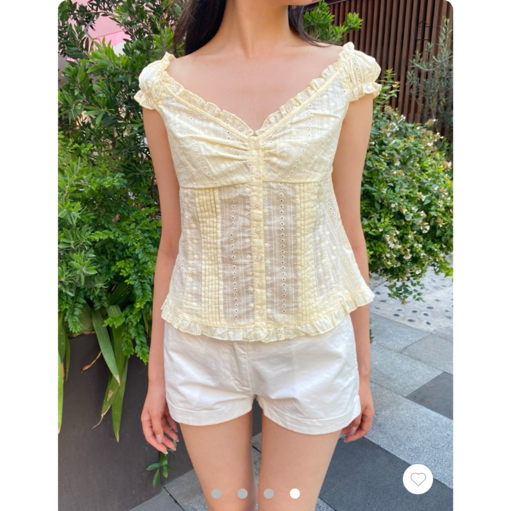 【BM】多色* Elana Floral Top 經典格紋小飛袖排扣上衣-細節圖3