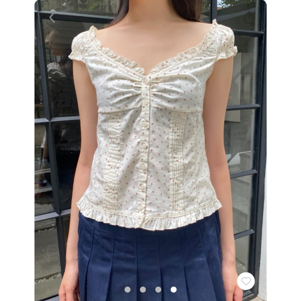 【BM】多色* Elana Floral Top 經典格紋小飛袖排扣上衣-細節圖5