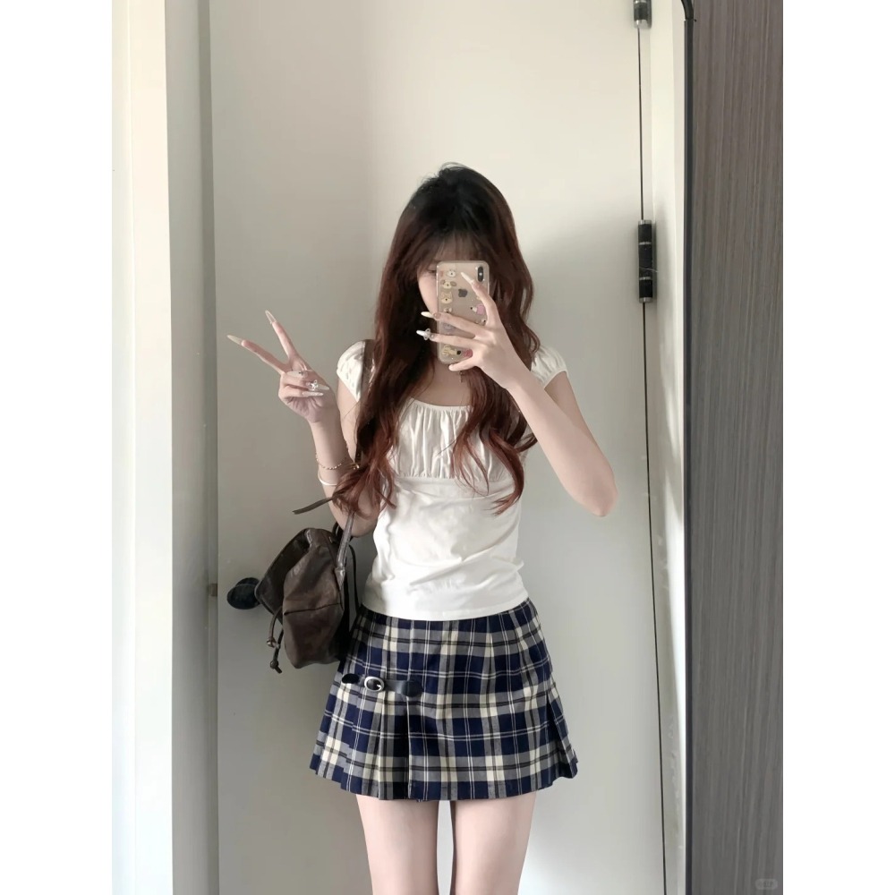 【BM】Sof Plaid Skirt 經典皮扣格紋百褶裙-細節圖3