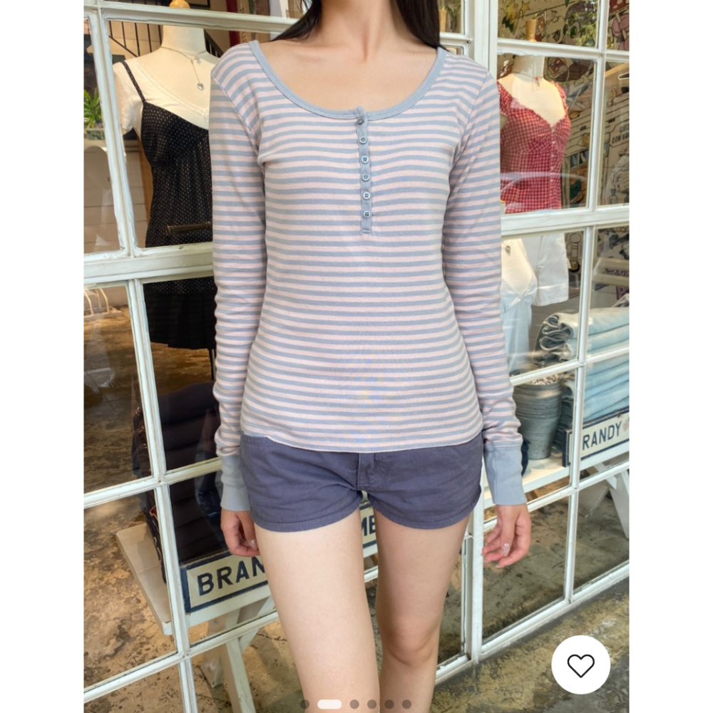 【BM】Zelly Striped Top 多粒扣條紋正肩長袖-細節圖2