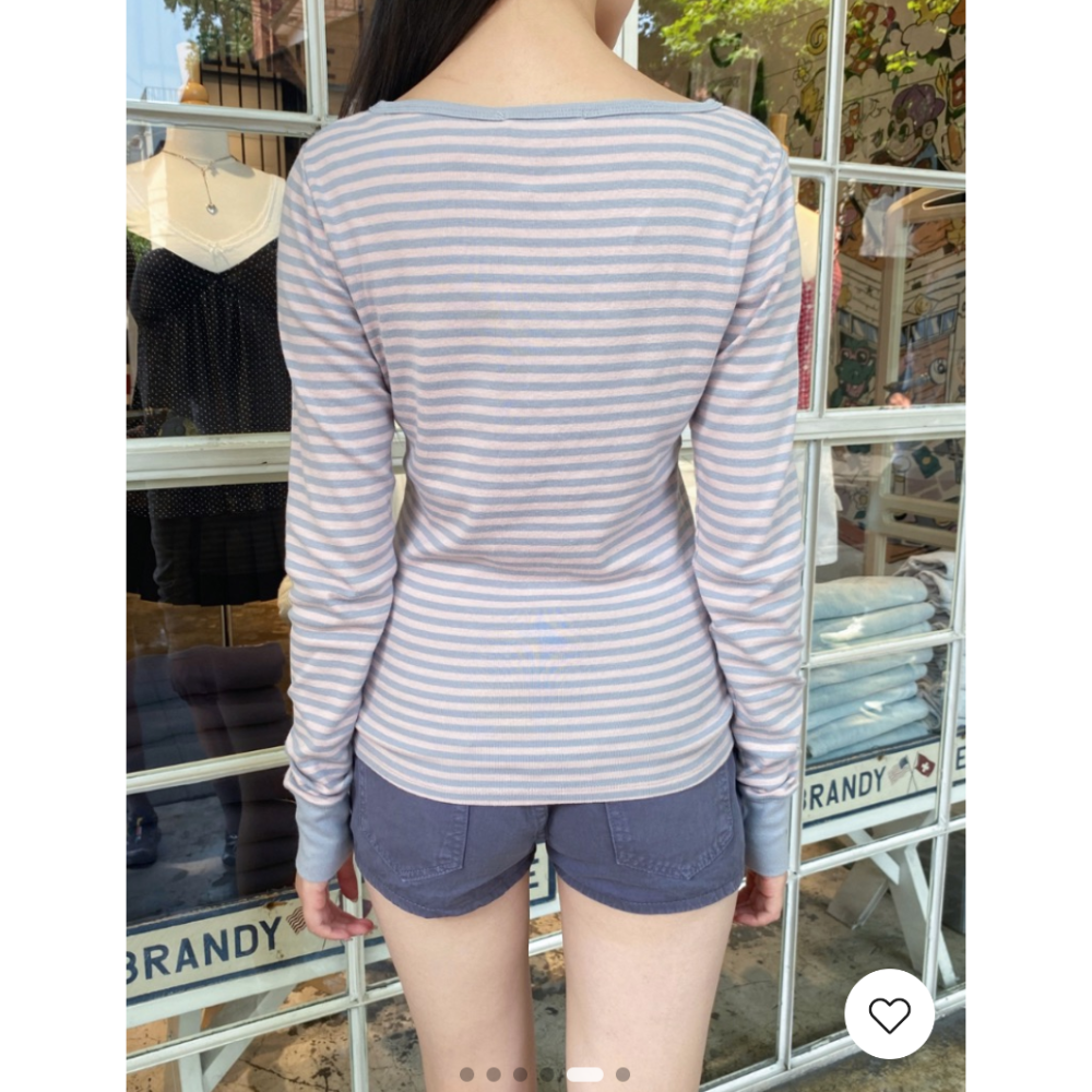 【BM】Zelly Striped Top 多粒扣條紋正肩長袖-細節圖3