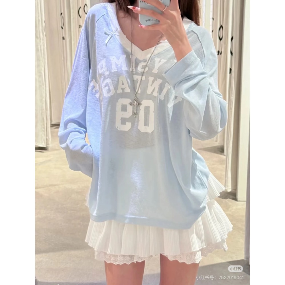 【WM】蝴蝶結V領芭蕾球衣上衣-規格圖3