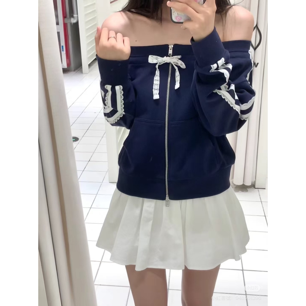 【WM】平口雙拉鏈美式蕾絲外套-細節圖2