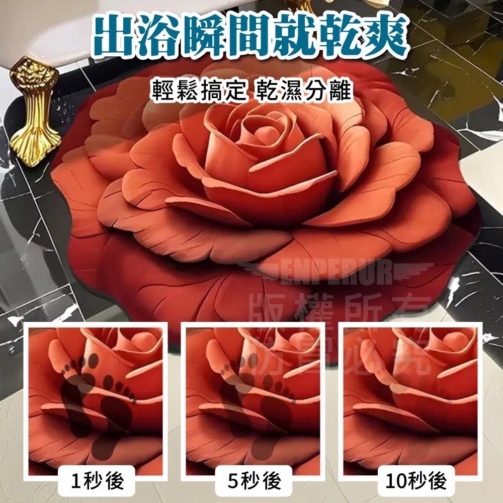 花語開發 【居家生活】軟式輕薄型 可愛貓咪 硅藻土地墊60/40cm 吸水地墊 餐桌桌墊 3D立體牡丹花硅藻泥地墊-細節圖9