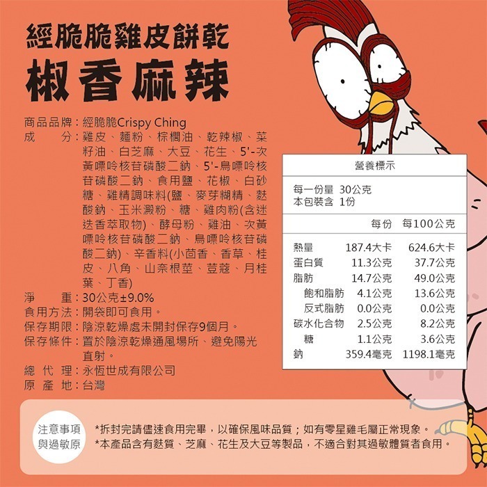 【經脆脆】酥脆雞皮餅乾30g 網購全球熱銷百萬包 最佳下酒台灣味 征服饕客味蕾-規格圖6