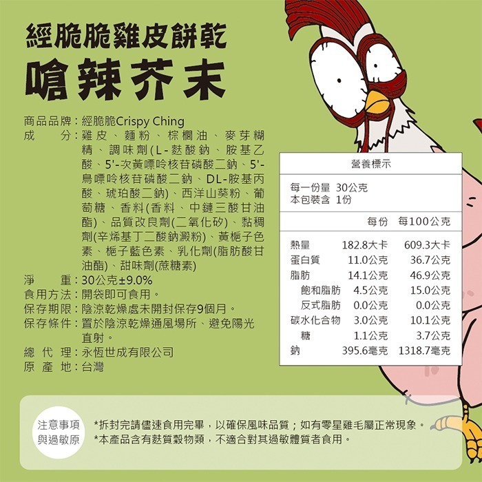 【經脆脆】酥脆雞皮餅乾30g 網購全球熱銷百萬包 最佳下酒台灣味 征服饕客味蕾-規格圖6
