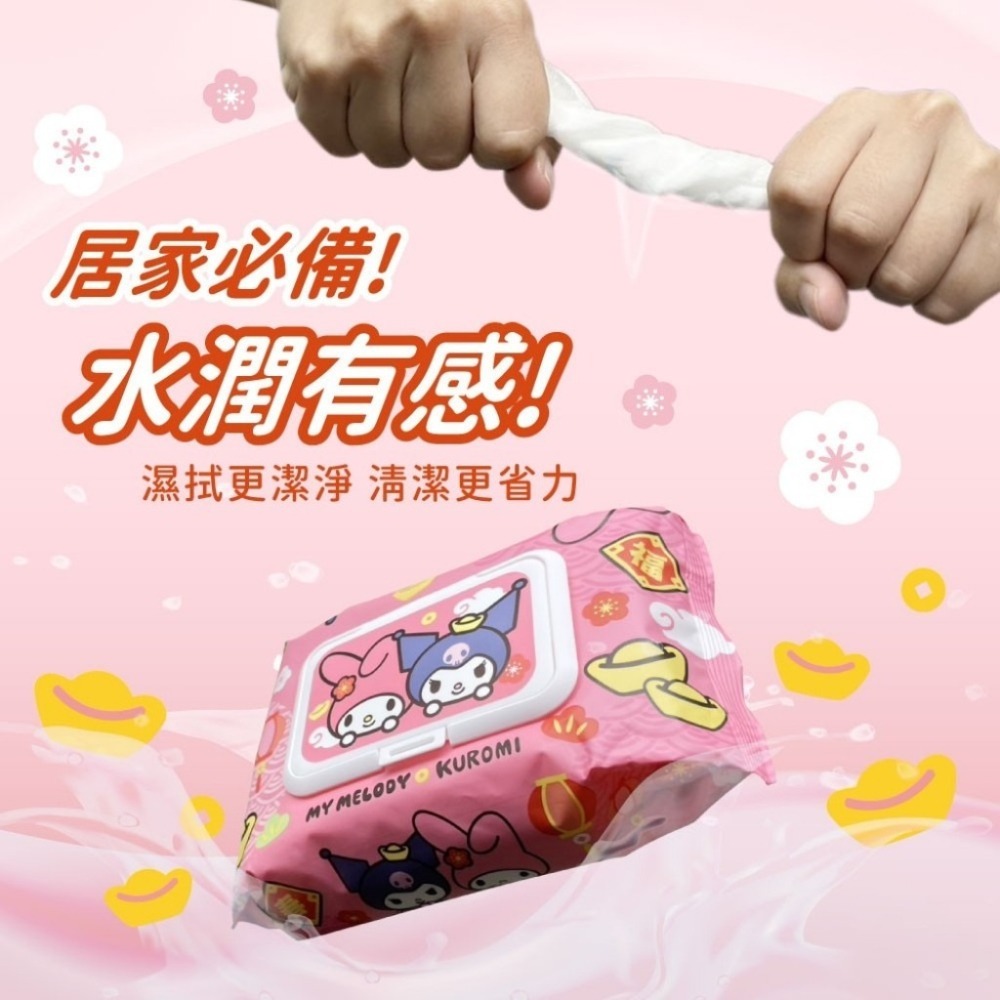 三麗鷗正版授權【酷洛米&美樂蒂】買5送1 招春納福純水濕紙巾80抽 超值銅板日用品團購批發-細節圖5