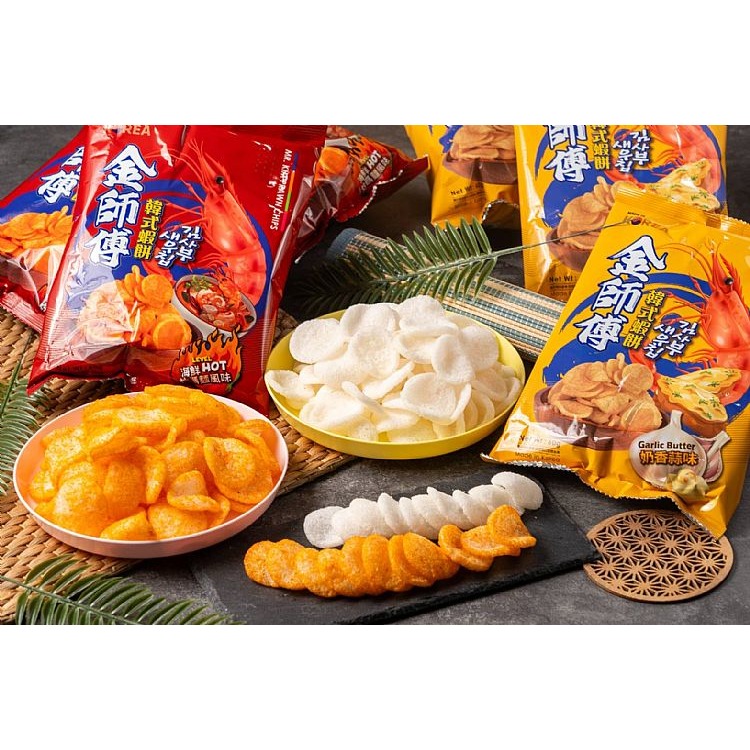 花語團購【銅板零食】金師傅韓式蝦餅 60g 奶香蒜味 海鮮炒碼麵風味 厚片蝦味餅乾 韓國進口零食 韓式蝦餅-細節圖3