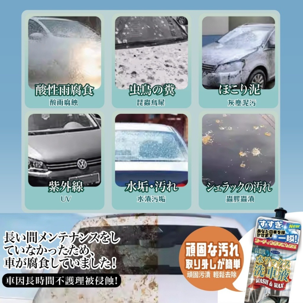 花語團購推薦【汽車機車 高濃縮洗車水蠟+贈洗車手套】日本熱銷500ml 洗車蠟 去污洗車水蠟 上光打蠟-細節圖5
