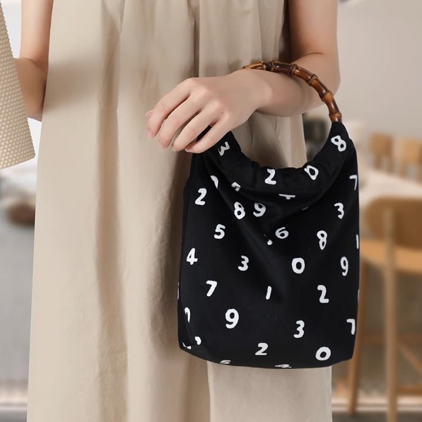 ［H.C］日式印花sou數字文竹節木環迷你手提包包文藝小包【DA081480】-細節圖3