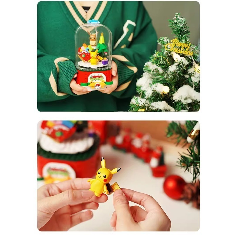 ［H.C］聖誕寶可夢音樂旋轉屋音樂盒皮卡丘伊布聖誕派對POKEMEN交換禮物 【PK6414】-細節圖6