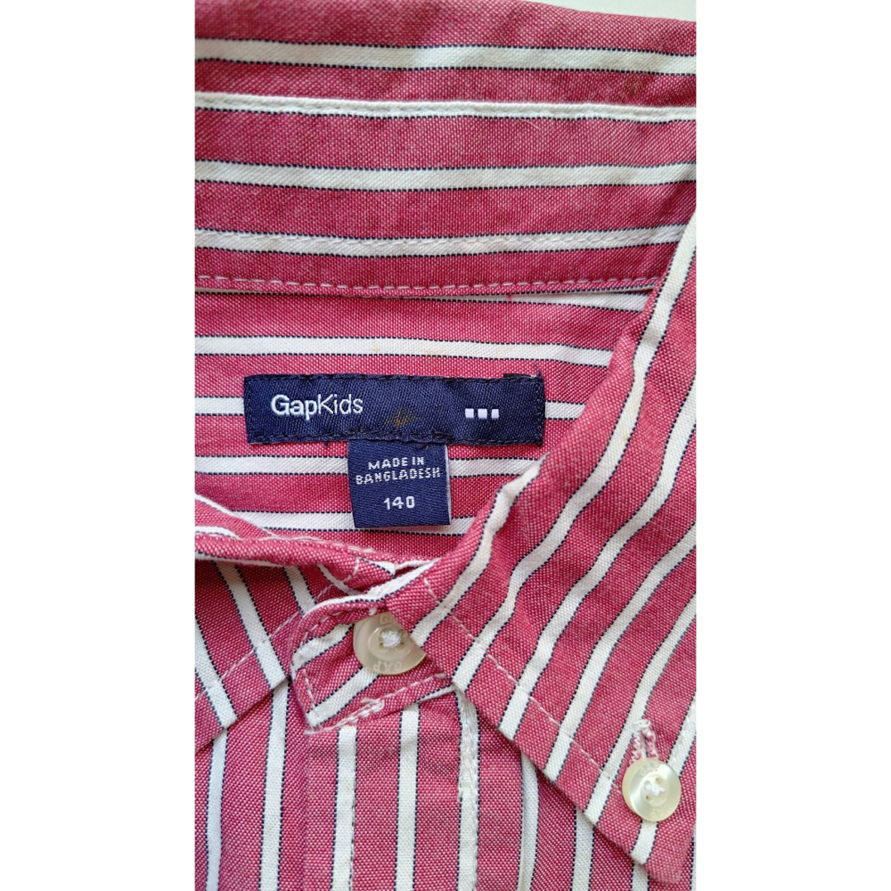 【二手良品中古衣】171號Gapkids大童衣碼140紅白條紋長袖襯衫-細節圖3