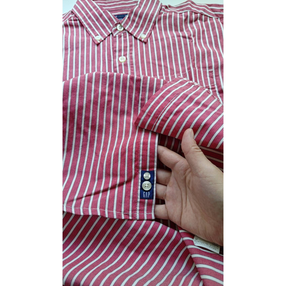【二手良品中古衣】171號Gapkids大童衣碼140紅白條紋長袖襯衫-細節圖4