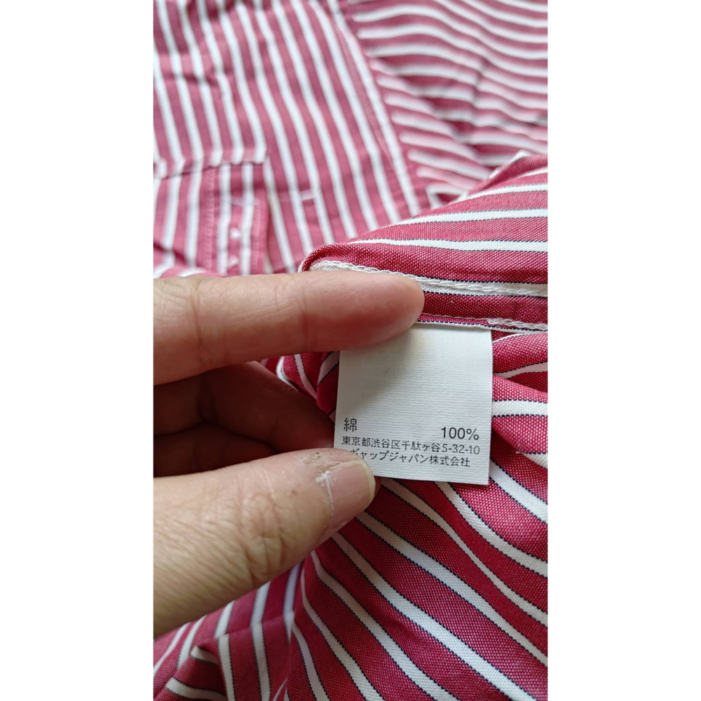 【二手良品中古衣】171號Gapkids大童衣碼140紅白條紋長袖襯衫-細節圖5