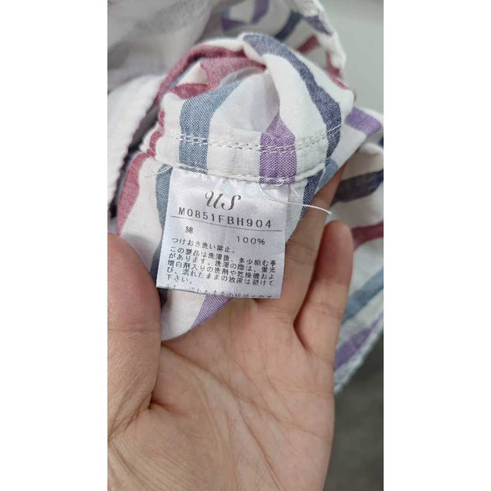 【二手良品中古衣】173號US七分袖透氣雙層紗材質外白內條紋休閒襯衫罩衫防晒-細節圖3