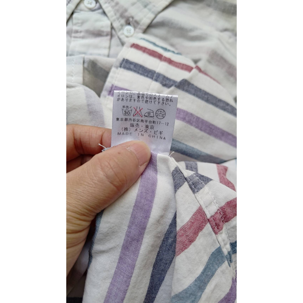【二手良品中古衣】173號US七分袖透氣雙層紗材質外白內條紋休閒襯衫罩衫防晒-細節圖5