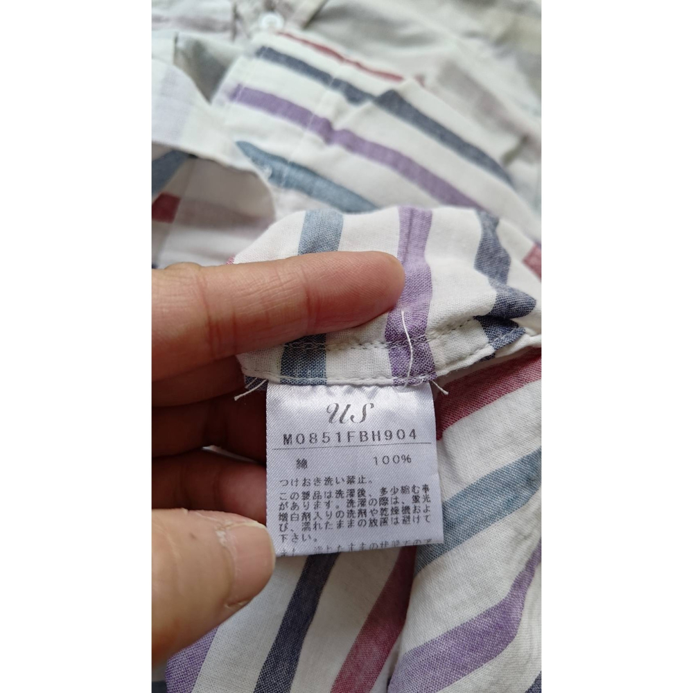 【二手良品中古衣】173號US七分袖透氣雙層紗材質外白內條紋休閒襯衫罩衫防晒-細節圖6
