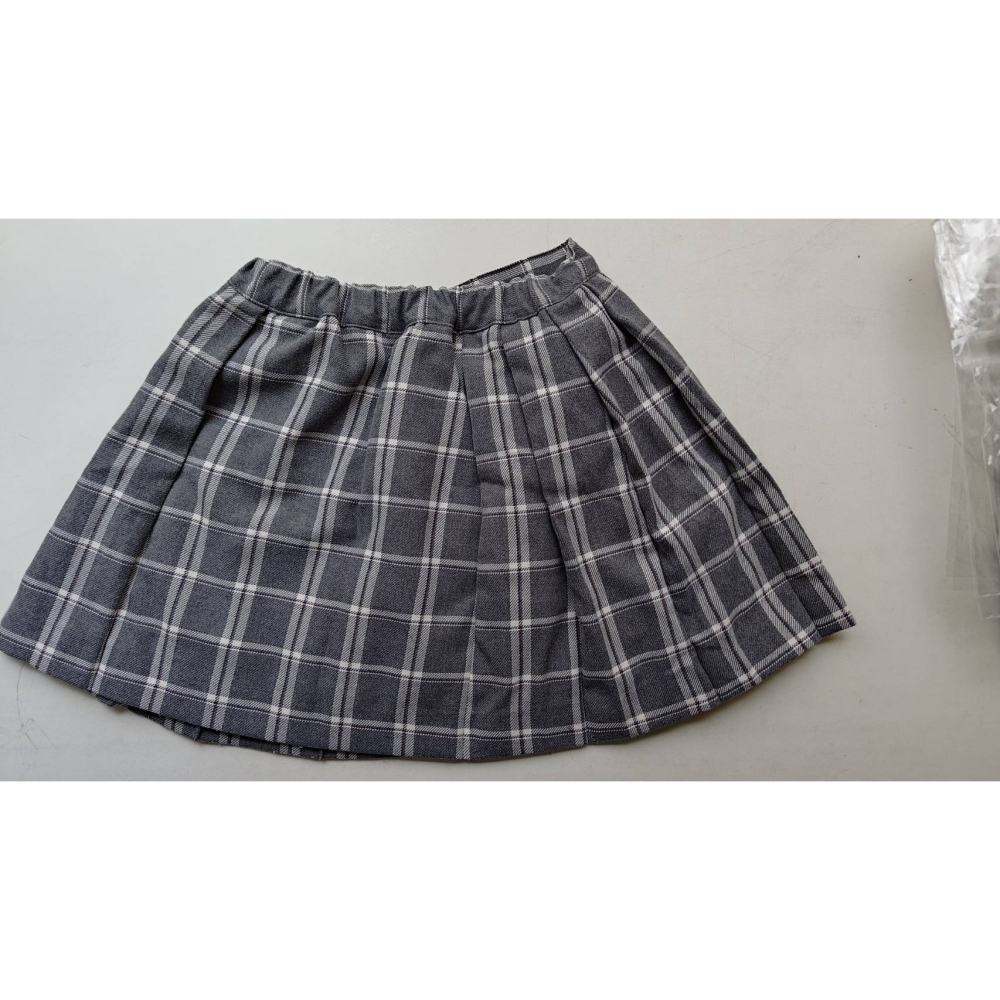 【二手良品中古衣】190號女寶女童110碼半身裙格子灰格百摺裙側拉鍊後鬆緊有內裡不透光-細節圖2