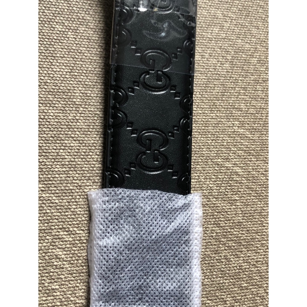 GUCCI-411924 經典GG壓紋銀釦牛皮腰帶/皮帶(黑)全新未使用-細節圖3