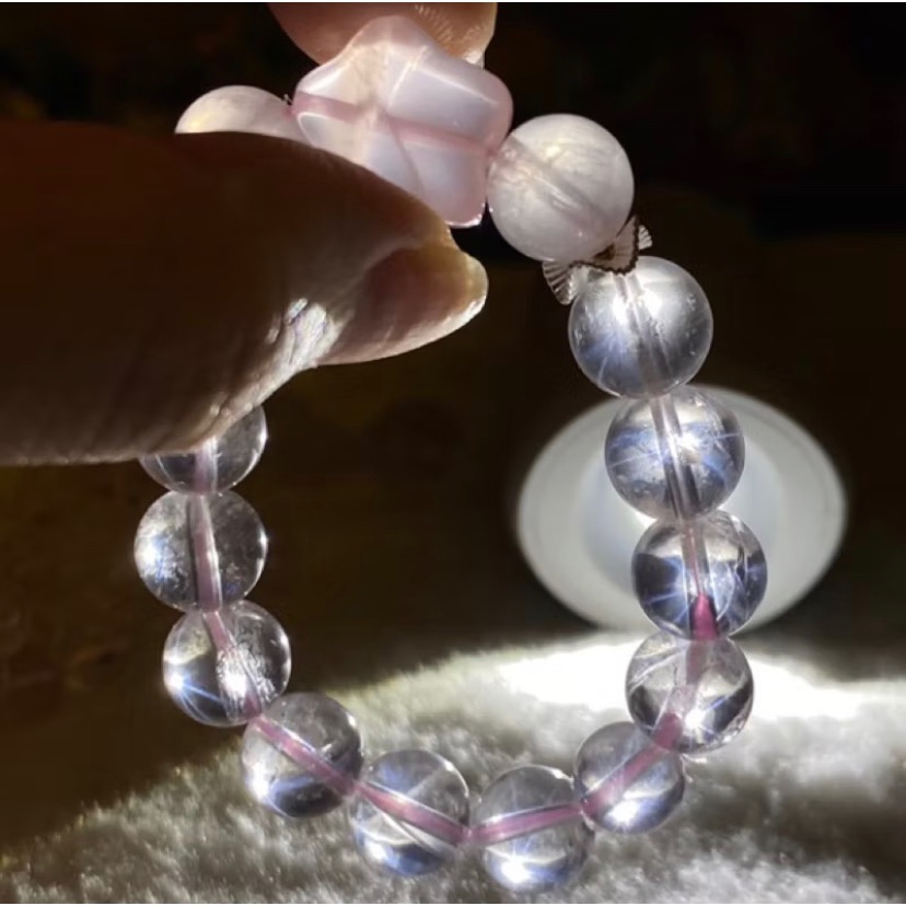 ￼粉水晶 馬粉 透體星光 精品 莫粉 好人緣結好緣手環-細節圖6