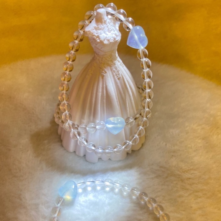 雙A淨題白水晶 高品海藍寶愛心 淨心手環-細節圖2