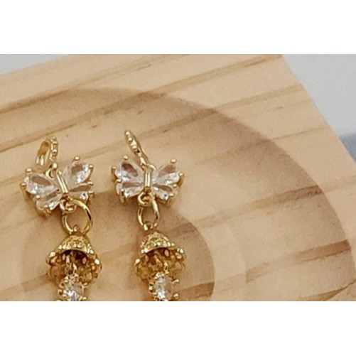 💗媛綺工作坊💗 鋯石蝴蝶鈴鐺鏈/2個 金/銀款 配飾 掛件 吊墜 合金飾品 台灣出貨 散珠 水晶 礦石 純天然水晶-規格圖2