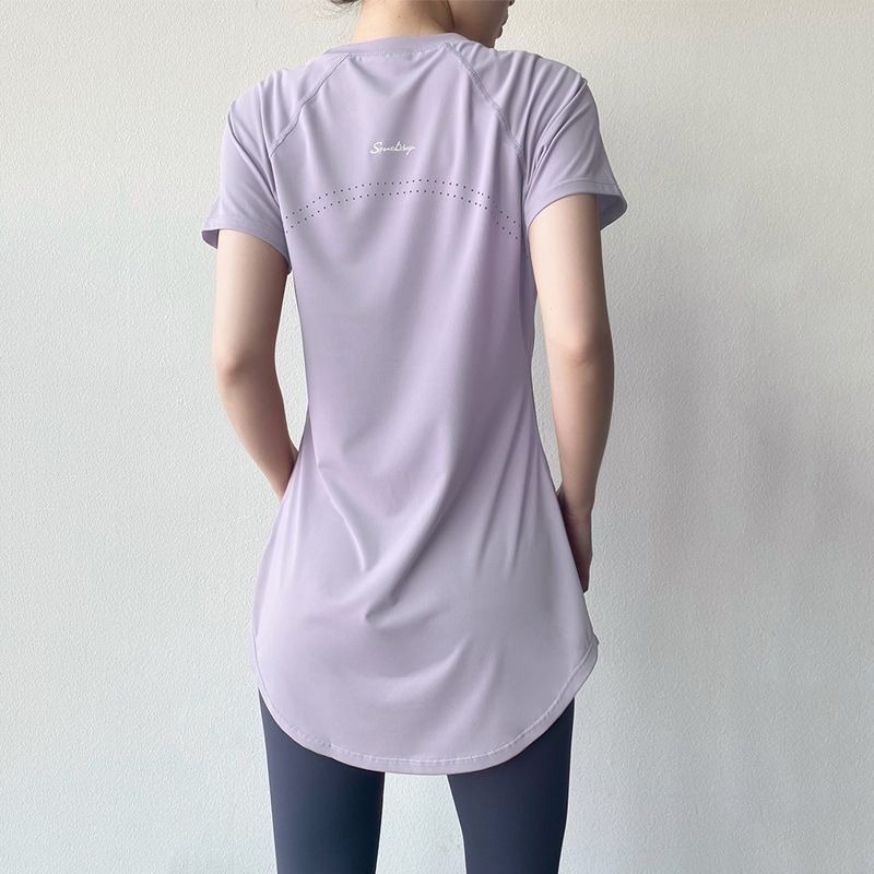 慢活瑜珈衣 YogaLife 瑜伽衣 夏日涼感上衣 中長新款 遮臀顯瘦 短袖 T恤 跑步 運動上衣 健身服 舞蹈衣 夏季-規格圖5