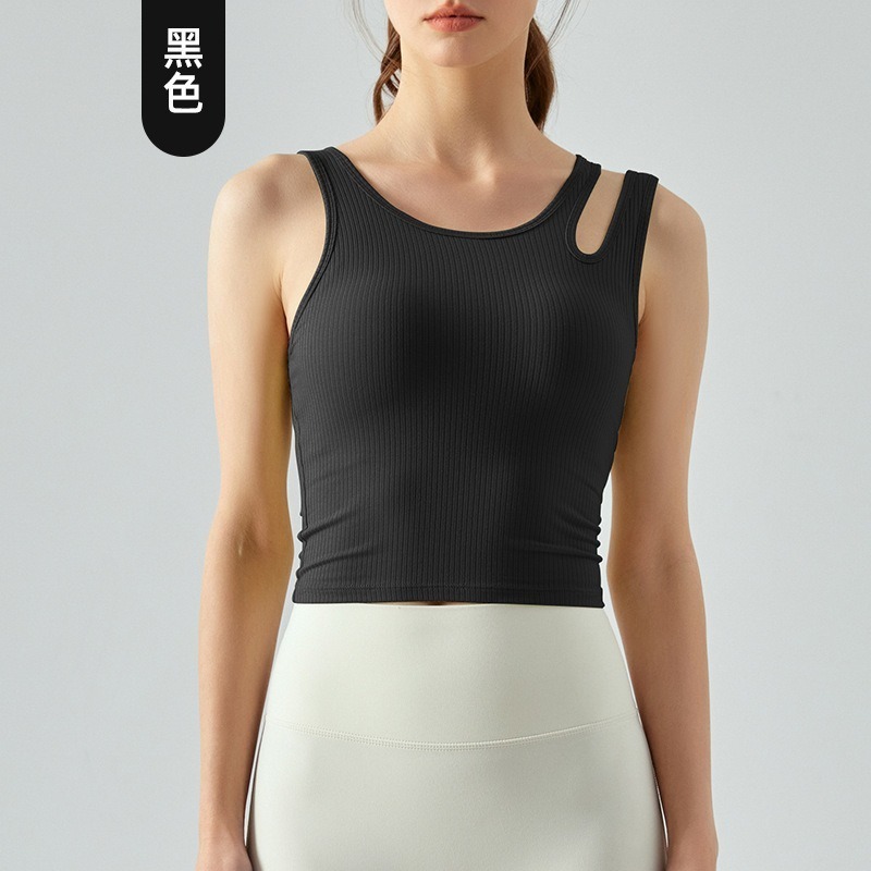 慢活瑜珈衣 YogaLife 瑜伽背心 不對稱背心 附胸墊運動內衣 女款短版彈性上衣 健身房 普拉提 跑步 瑜珈衣-規格圖5
