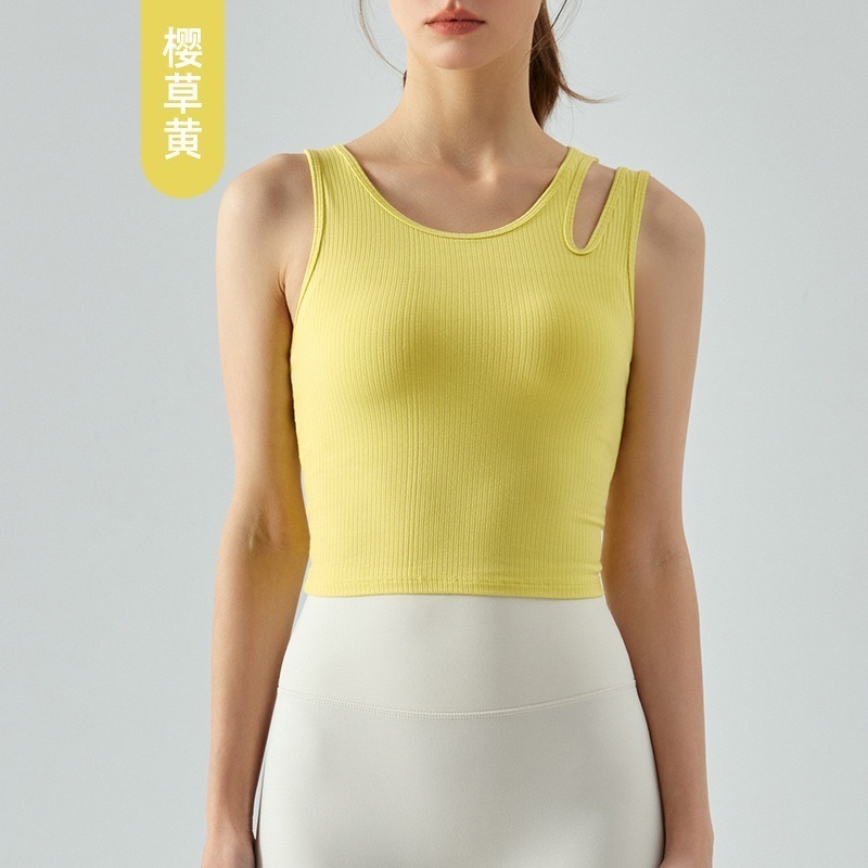 慢活瑜珈衣 YogaLife 瑜伽背心 不對稱背心 附胸墊運動內衣 女款短版彈性上衣 健身房 普拉提 跑步 瑜珈衣-規格圖5