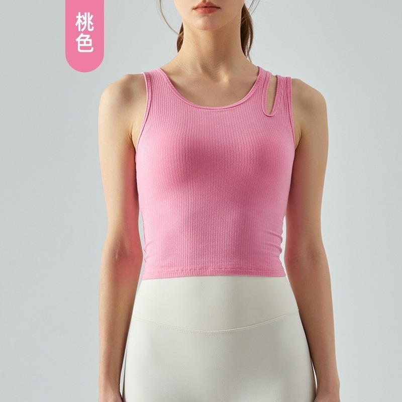 慢活瑜珈衣 YogaLife 瑜伽背心 不對稱背心 附胸墊運動內衣 女款短版彈性上衣 健身房 普拉提 跑步 瑜珈衣-規格圖5