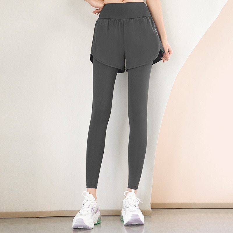慢活瑜珈衣 YogaLife涼感 透氣 親膚感假兩件運動褲 女 高腰彈力緊身褲 跑步 健身 提臀顯瘦 單側口袋透氣 親膚-規格圖5
