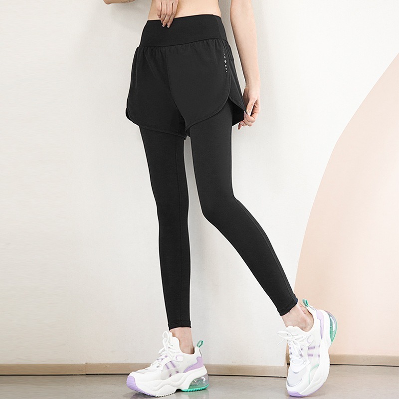 慢活瑜珈衣 YogaLife涼感 透氣 親膚感假兩件運動褲 女 高腰彈力緊身褲 跑步 健身 提臀顯瘦 單側口袋透氣 親膚-規格圖5