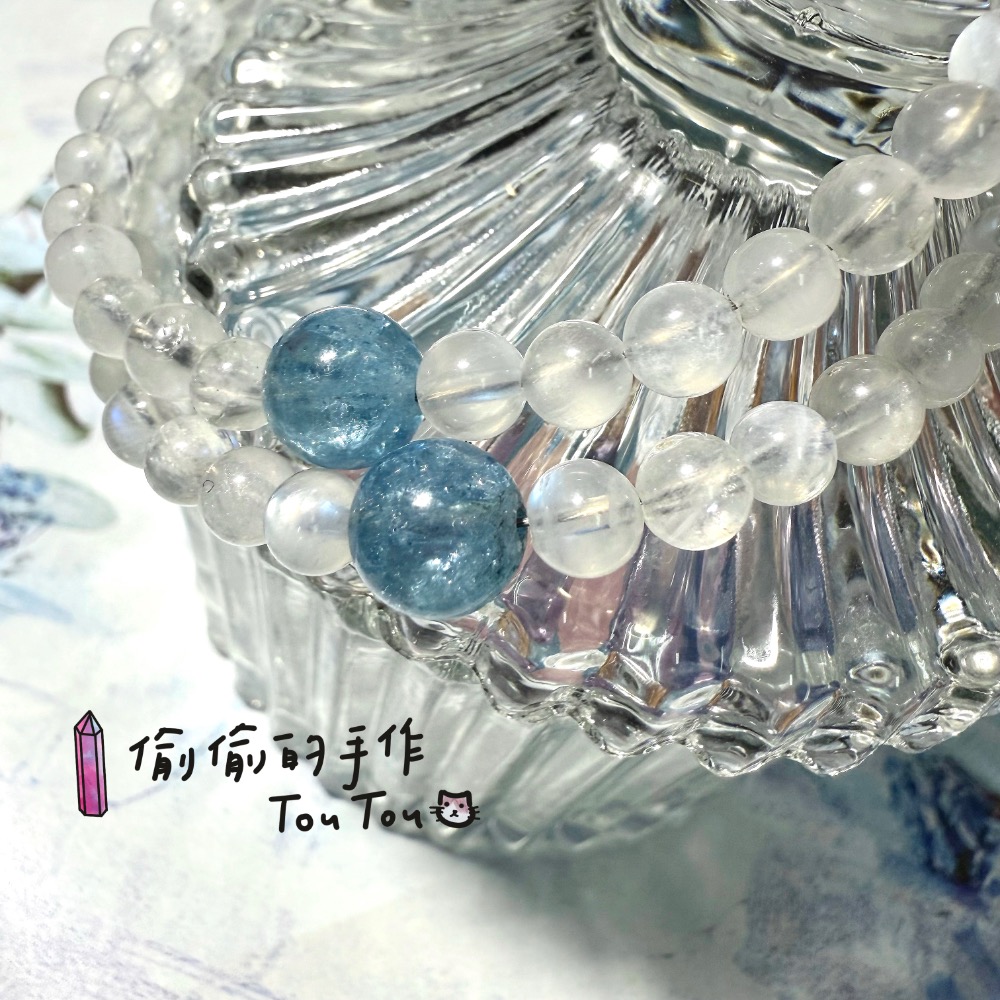 💎偷偷的手作 天然水晶設計款 海藍寶 藍月光 五行金水💧可調節手串 自信 舒壓-細節圖6