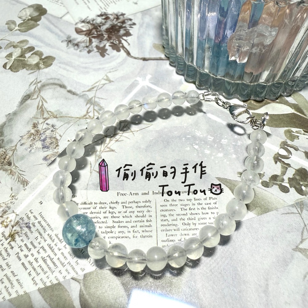 💎偷偷的手作 天然水晶設計款 海藍寶 藍月光 五行金水💧可調節手串 自信 舒壓-細節圖7
