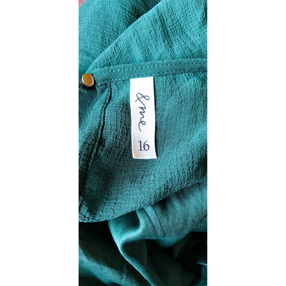 可束腰墨綠色洋裝-細節圖3