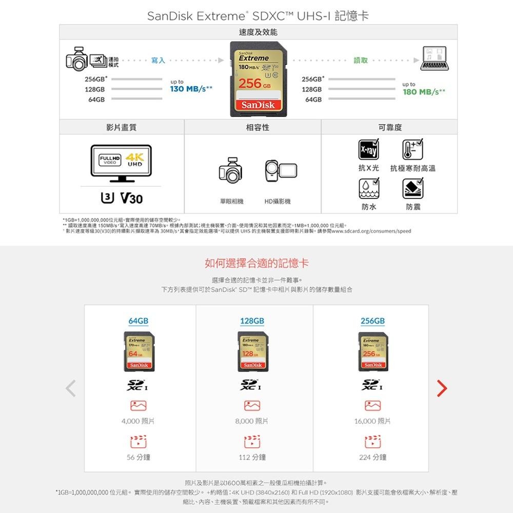 SanDisk Extreme SDXC UHS-1(V30) 256GB、512GB 記憶卡(公司貨)-細節圖3