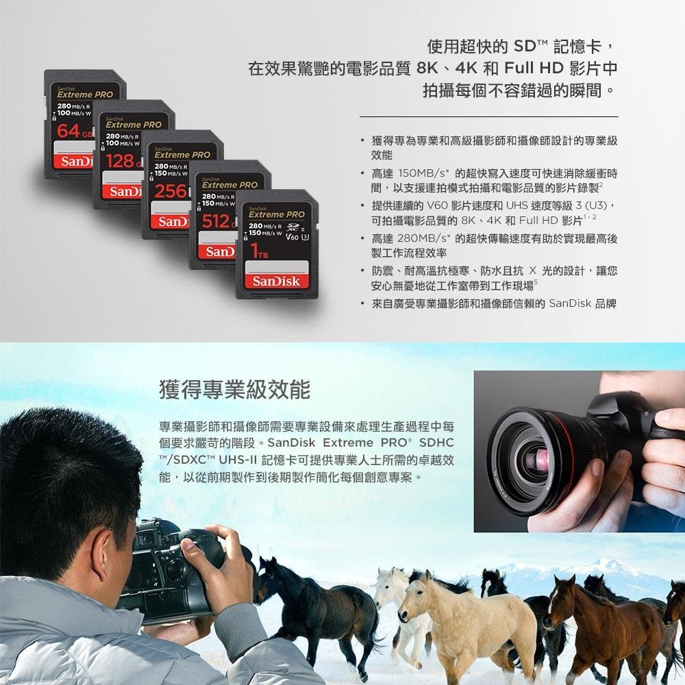 SanDisk ExtremePRO SDXC (U3) 64GB~256GB 記憶卡280MB V60(公司貨)-細節圖5