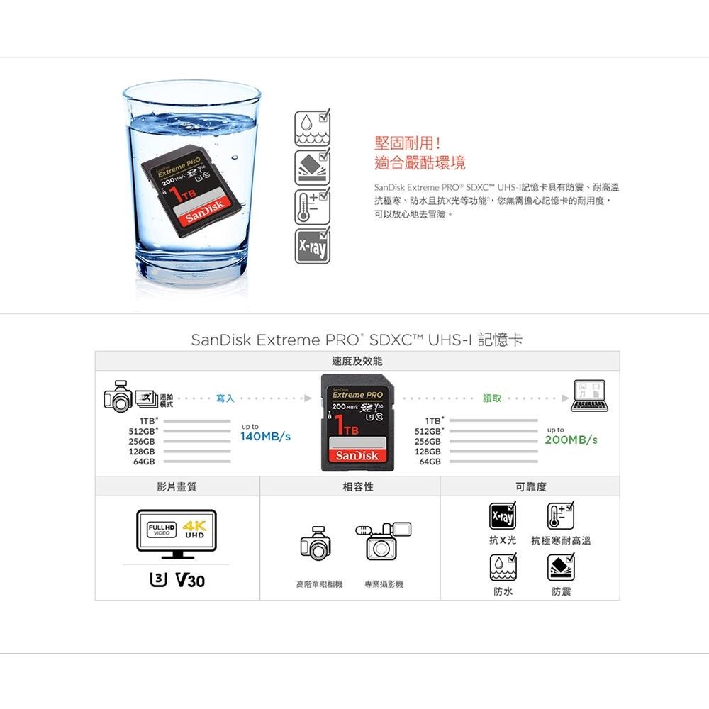 SanDisk Extreme Pro 200MB/s SDXC V30 1TB 記憶卡(公司貨)-細節圖3