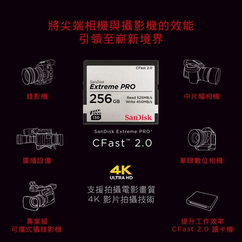 SanDisk Extreme PRO CFast 2.0 256GB 記憶卡 525MB/s CFSP 公司貨-細節圖4
