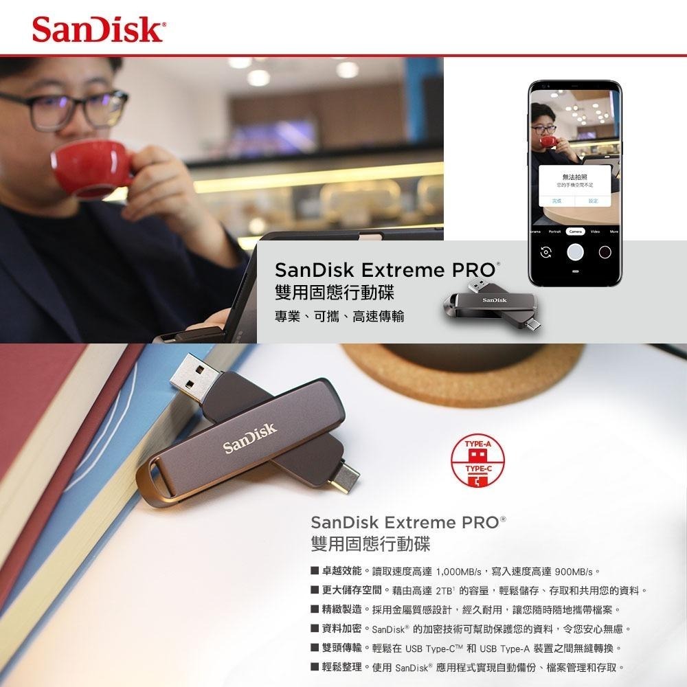 SanDisk Extreme PRO® 雙用固態行動碟1TB(公司貨)-細節圖2