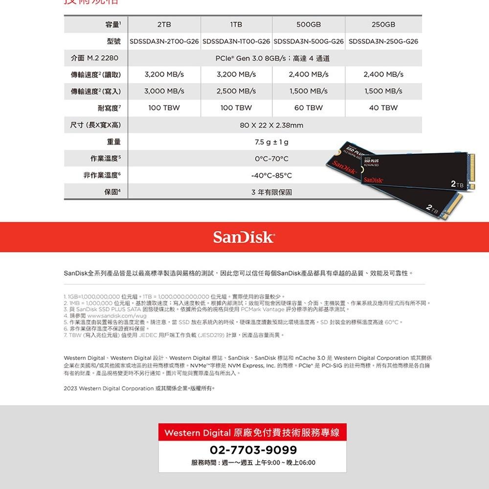SanDisk SSD PLUS M.2 NVMe PCIe Gen 3.0 內接式 SSD 1TB~2TB-細節圖6