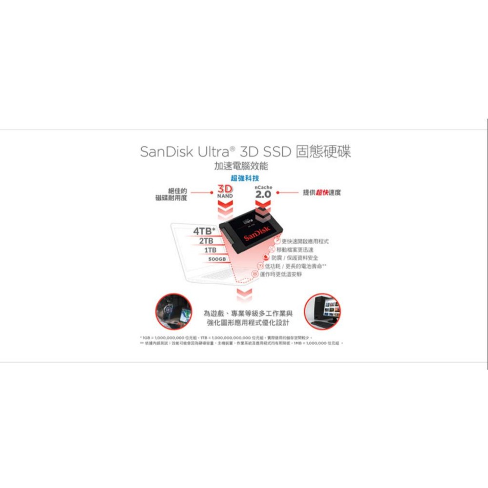 SanDisk Ultra 3D 500G、1TB、2TB 2.5吋SATAIII固態硬碟-細節圖7