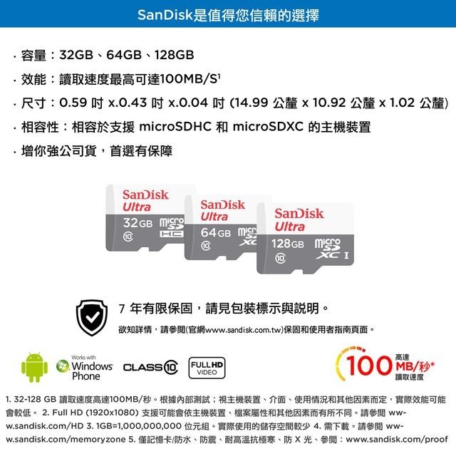 SanDisk Ultra microSD UHS-I 128GB 128G記憶卡-白 小卡 公司貨100MB/s-細節圖3