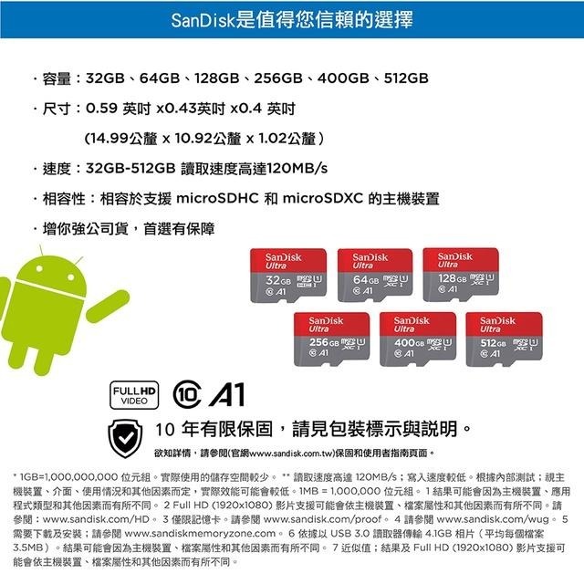 SanDisk Ultra microSDHC UHS-I (A1) 32GB 記憶卡 小卡120MB/s-細節圖8