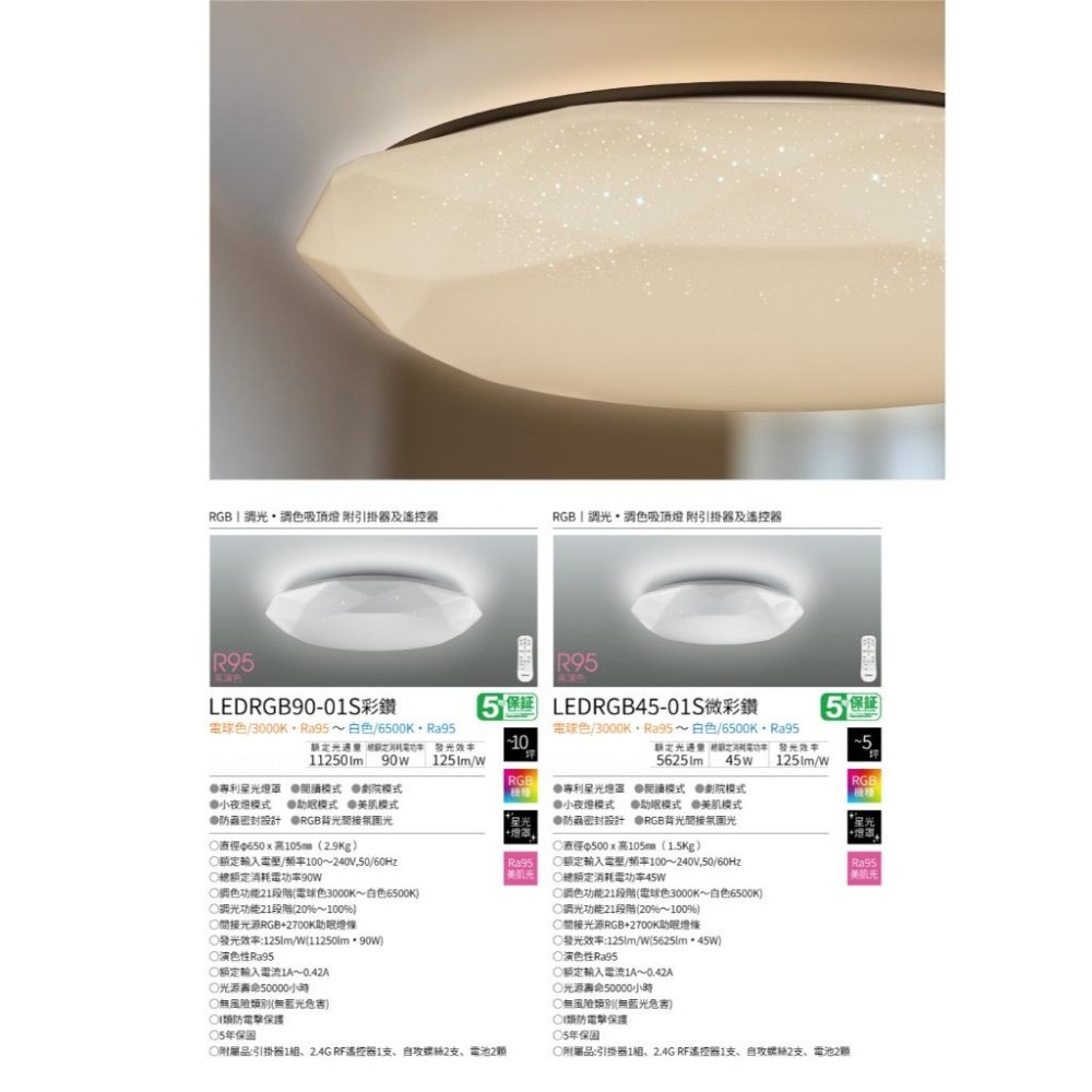 【東芝原廠授權】燈飾123｜90W微彩鑽吸頂燈｜8-10坪｜TOSHIBA｜遙控調光調色｜LEDRGB90-01S-細節圖2