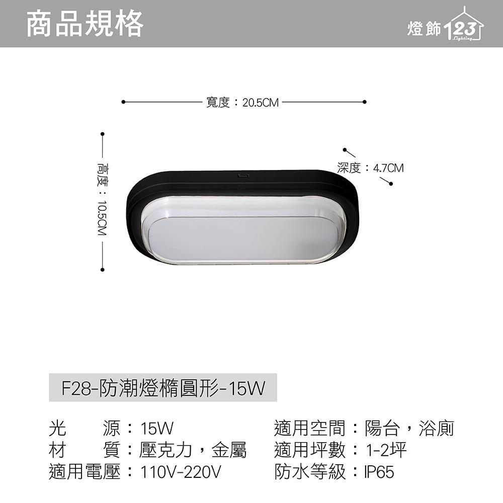 【亮博士原廠授權】 燈飾123｜ 防潮燈橢圓形吸頂燈｜15W｜調撥｜適用陽台玄關浴室1-2坪-細節圖2