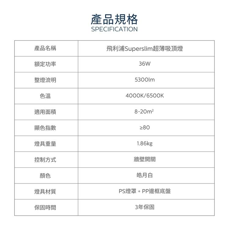 【飛利浦原廠授權】 燈飾123｜SuperSlim超薄吸頂燈｜36W｜philips｜適合臥室書房2-5坪-細節圖4