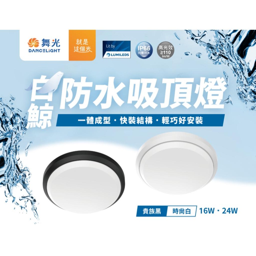 【舞光原廠授權】 燈飾123｜白鯨防水吸頂燈｜16W｜24W｜適合浴室陽台｜適合1-2坪-細節圖2