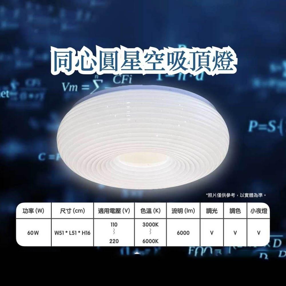 【台灣出貨】燈飾123｜同心圓星點60W｜LED｜遙控調光調色｜適用客廳臥室書房｜K-108-1-細節圖2