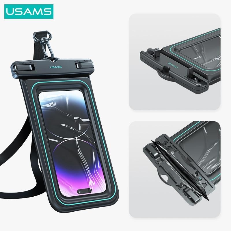 USAMS 6.7寸海綿漂浮手機防水袋 | IP68級防水 可拆卸掛繩 旋轉卡扣 高透PVC膜 戲水 玩水 游泳 雨天-細節圖7